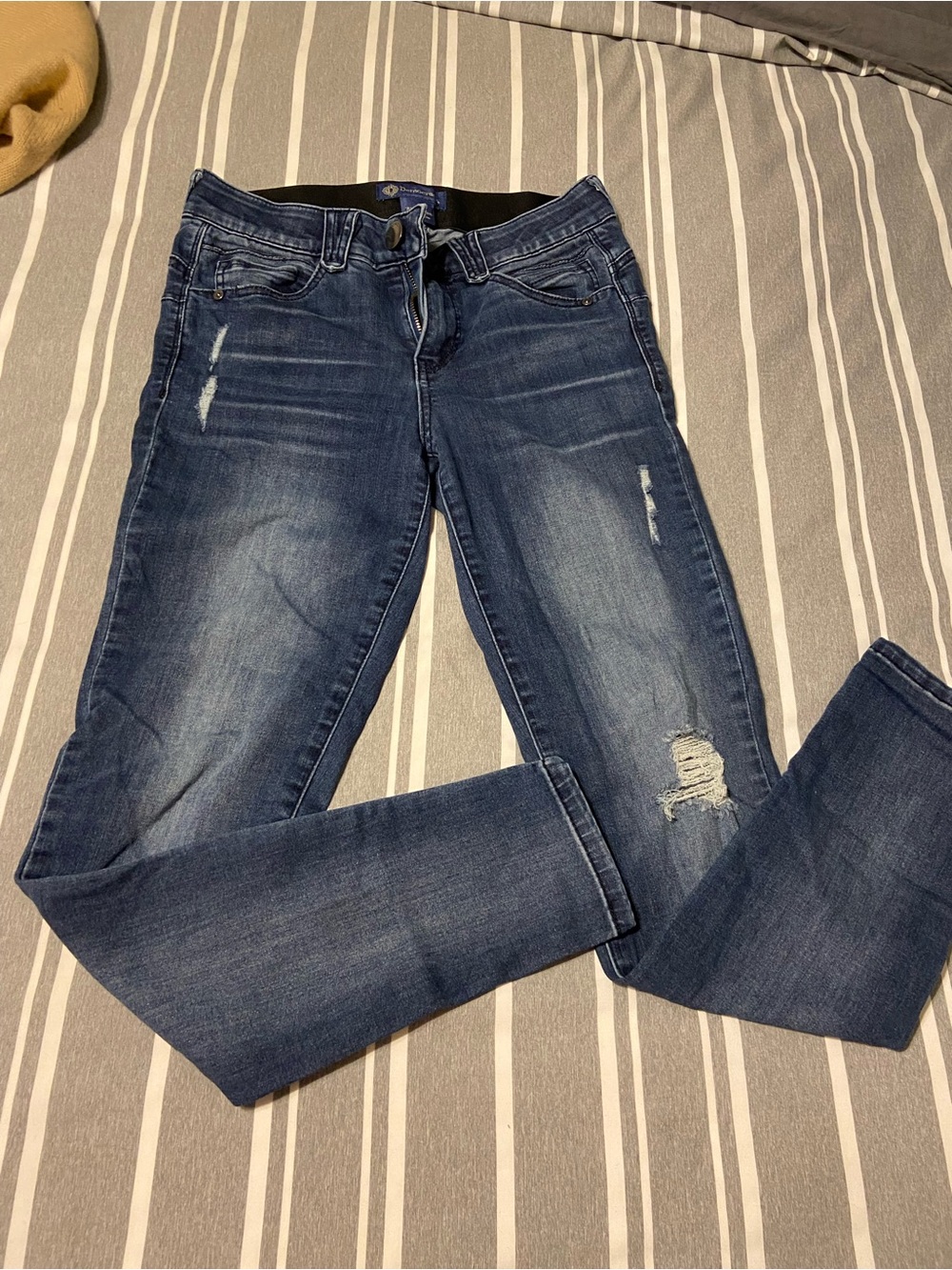 Democracy Women's Dark Blue Skinny Jeans with Distressing